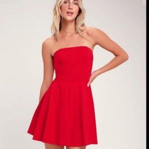 Lulu's Strapless Red Fit-and-Flare Dress